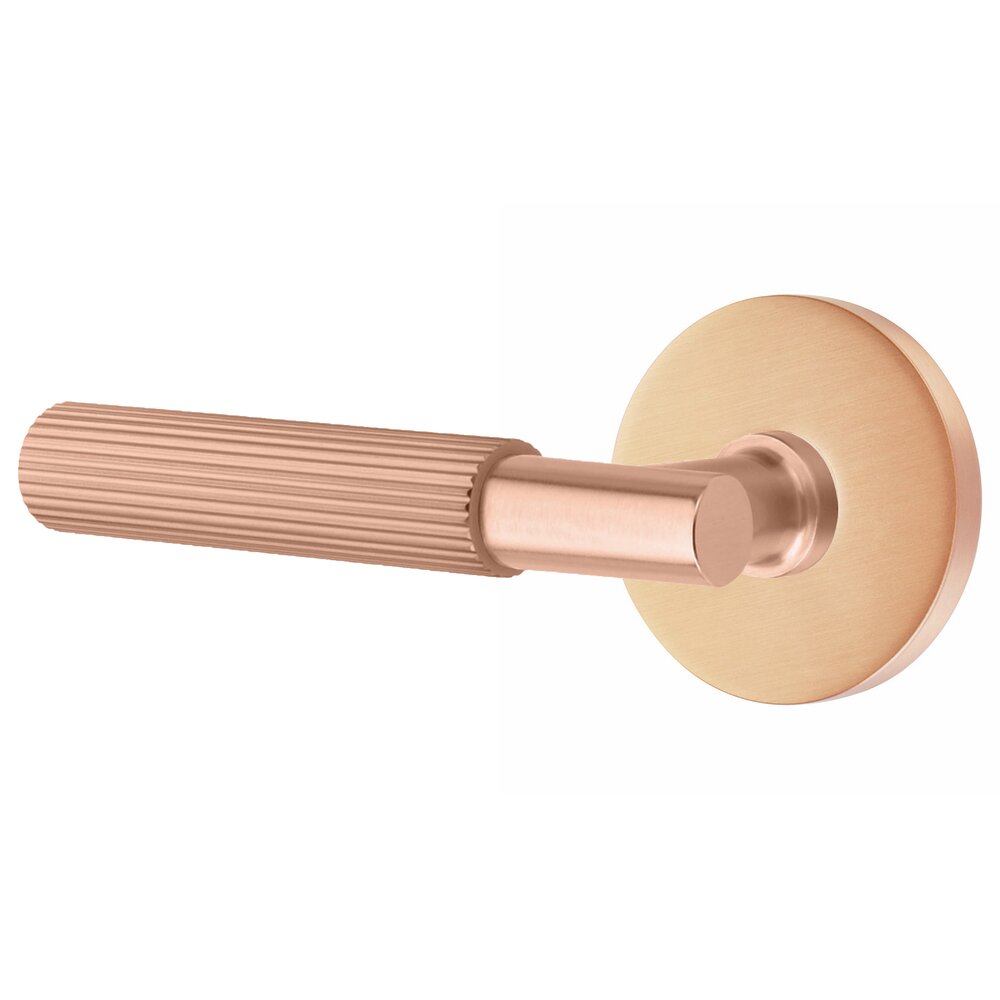 Passage Straight Knurled Left Handed Lever With T-Bar Stem And Disk Rose In Satin Rose Gold
