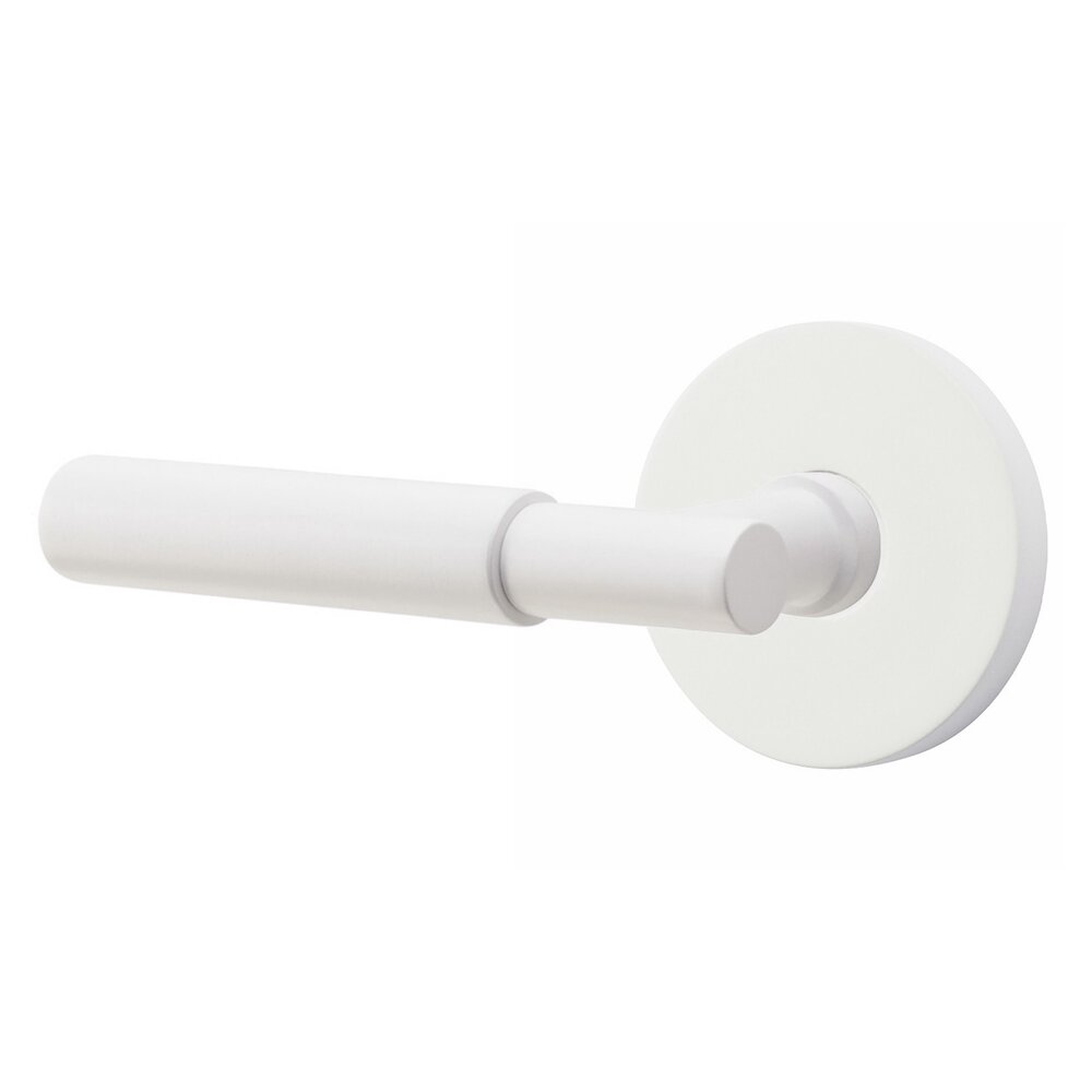 Passage Smooth Left Handed Lever with T-Bar Stem and Disk Rose in Matte White