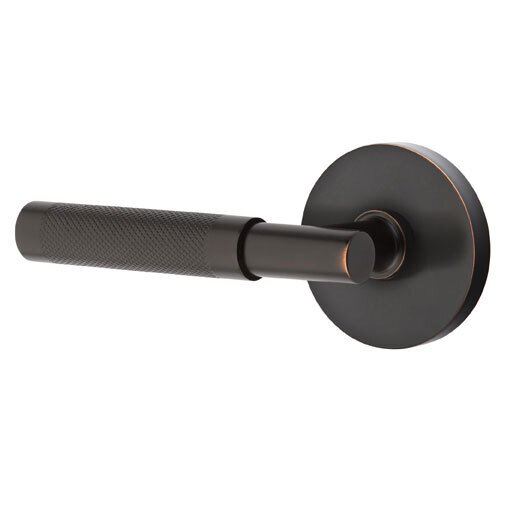 Passage Knurled Left Handed Lever with T-Bar Stem and Disc Rose in Oil Rubbed Bronze