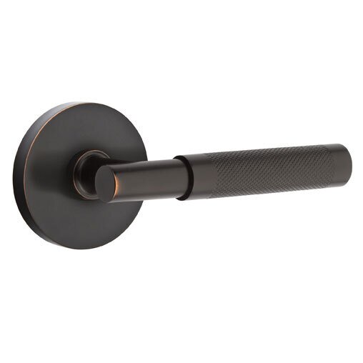 Passage Knurled Right Handed Lever with T-Bar Stem and Disc Rose in Oil Rubbed Bronze