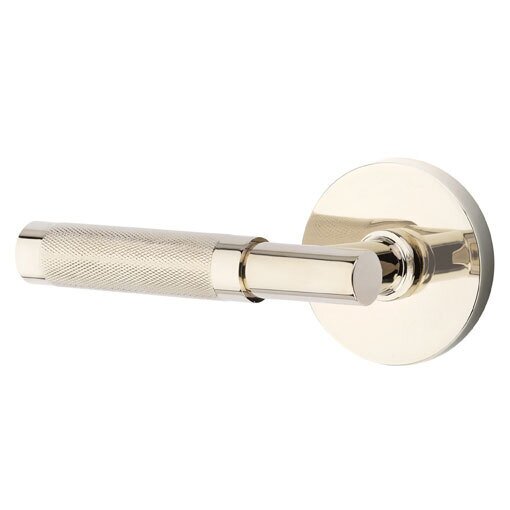 Passage Knurled Left Handed Lever with T-Bar Stem and Disc Rose in Polished Nickel