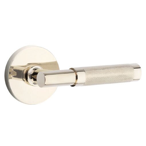 Passage Knurled Right Handed Lever with T-Bar Stem and Disc Rose in Polished Nickel