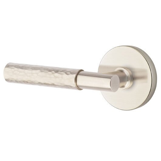 Passage Hammered Left Handed Lever with T-Bar Stem and Disc Rose in Satin Nickel