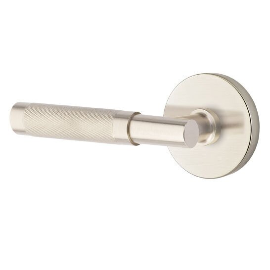 Passage Knurled Left Handed Lever with T-Bar Stem and Disc Rose in Satin Nickel