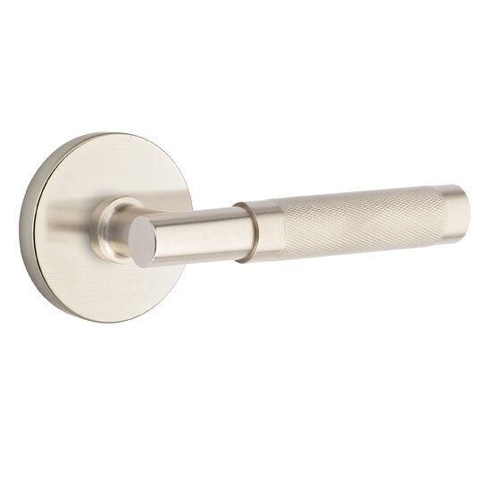 Passage Knurled Right Handed Lever with T-Bar Stem and Disc Rose in Satin Nickel