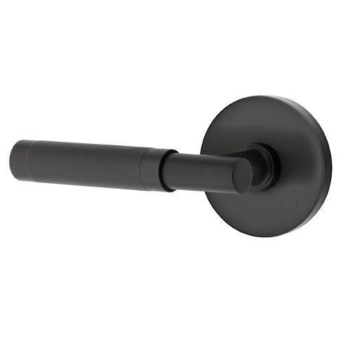 Passage Knurled Left Handed Lever with T-Bar Stem and Disc Rose in Flat Black