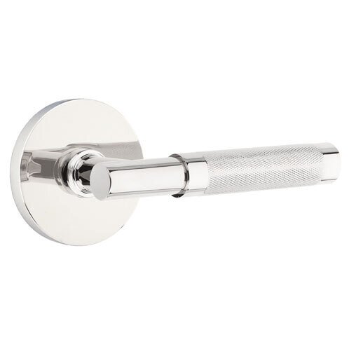 Passage Knurled Right Handed Lever with T-Bar Stem and Disc Rose in Polished Chrome