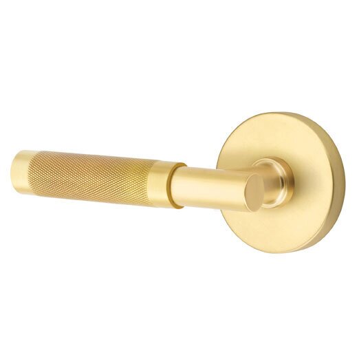 Passage Knurled Left Handed Lever with T-Bar Stem and Disc Rose in Satin Brass