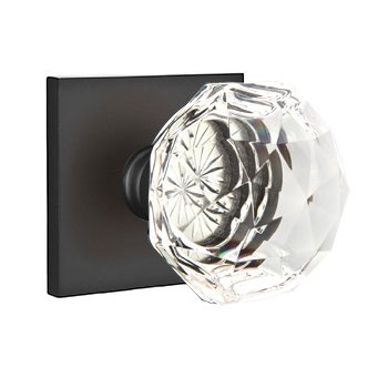 Diamond Passage Door Knob with Square Rose in Flat Black