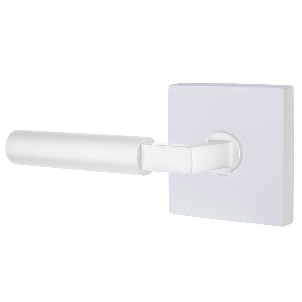 Passage Smooth Left Handed Lever with L-Square Stem and Square Rose with Concealed Screws in Matte White