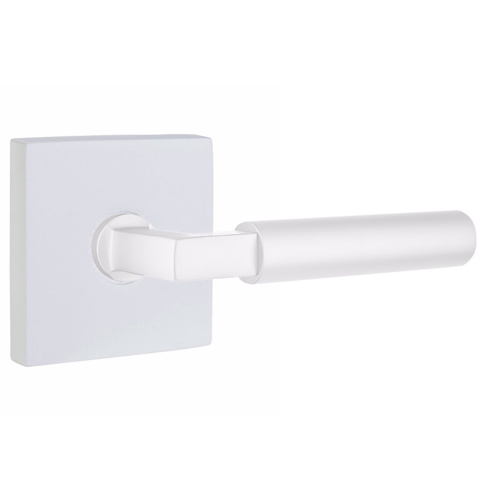 Passage Smooth Right Handed Lever with L-Square Stem and Square Rose with Concealed Screws in Matte White