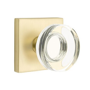 Modern Disc Glass Passage Door Knob with Square Rose in Satin Brass