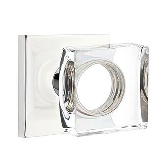 Modern Square Glass Passage Door Knob with Square Rose in Polished Chrome