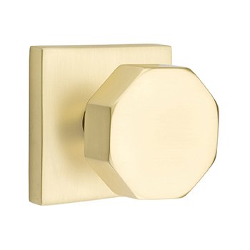 Passage Octagon Door Knob With Square Rose in Satin Brass