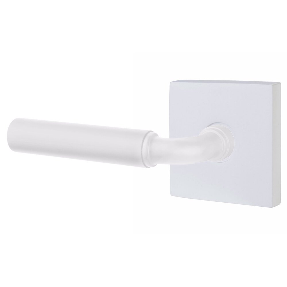 Passage Smooth Left Handed Lever with R-Bar Stem and Square Rose in Matte White