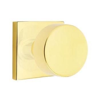 Passage Round Door Knob With Square Rose in Unlacquered Brass