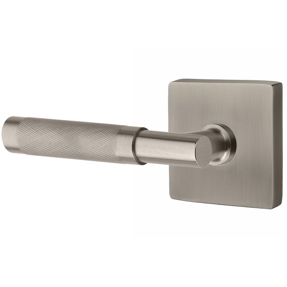 Passage Knurled Left Handed Lever with T-Bar Stem and Square Rose in Pewter