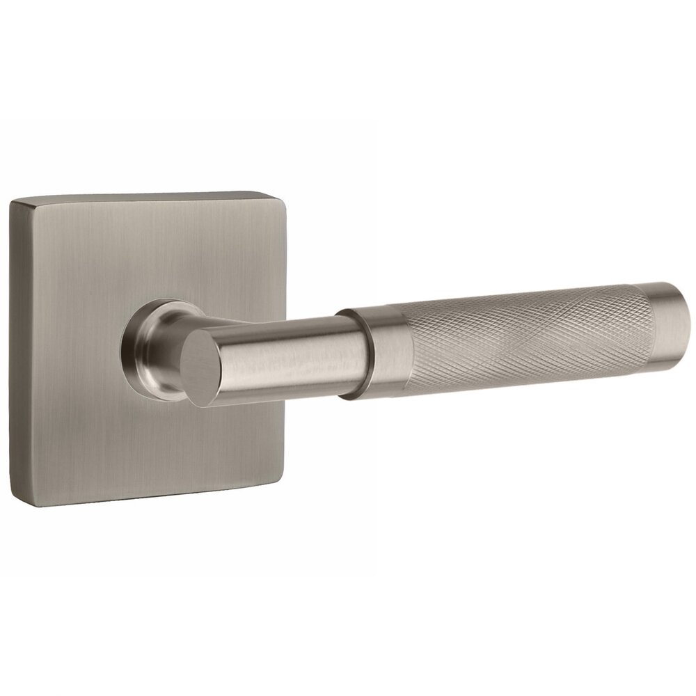 Passage Knurled Right Handed Lever with T-Bar Stem and Square Rose in Pewter