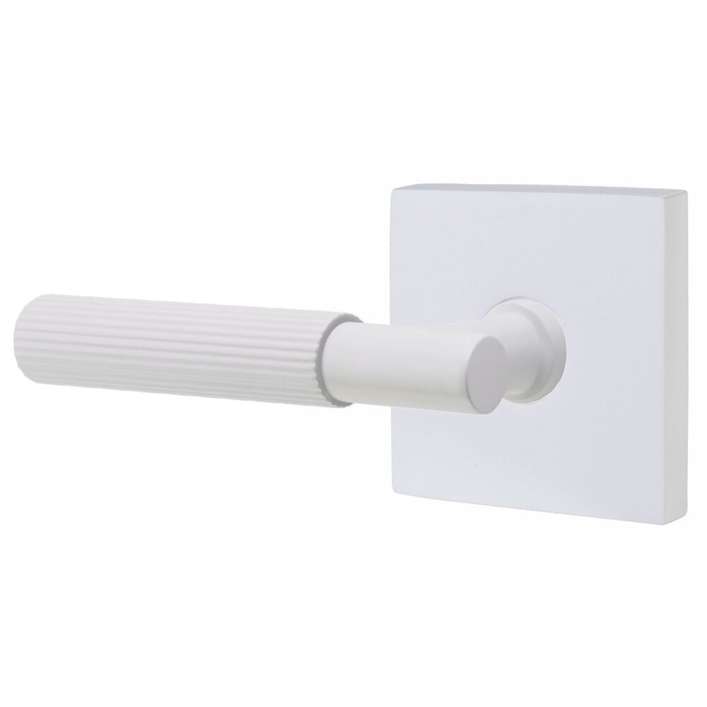 Passage Straight Knurled Left Handed Lever with T-Bar Stem and Square Rose in Matte White