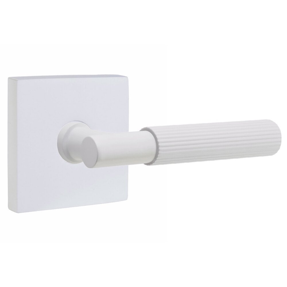 Passage Straight Knurled Right Handed Lever with T-Bar Stem and Square Rose in Matte White