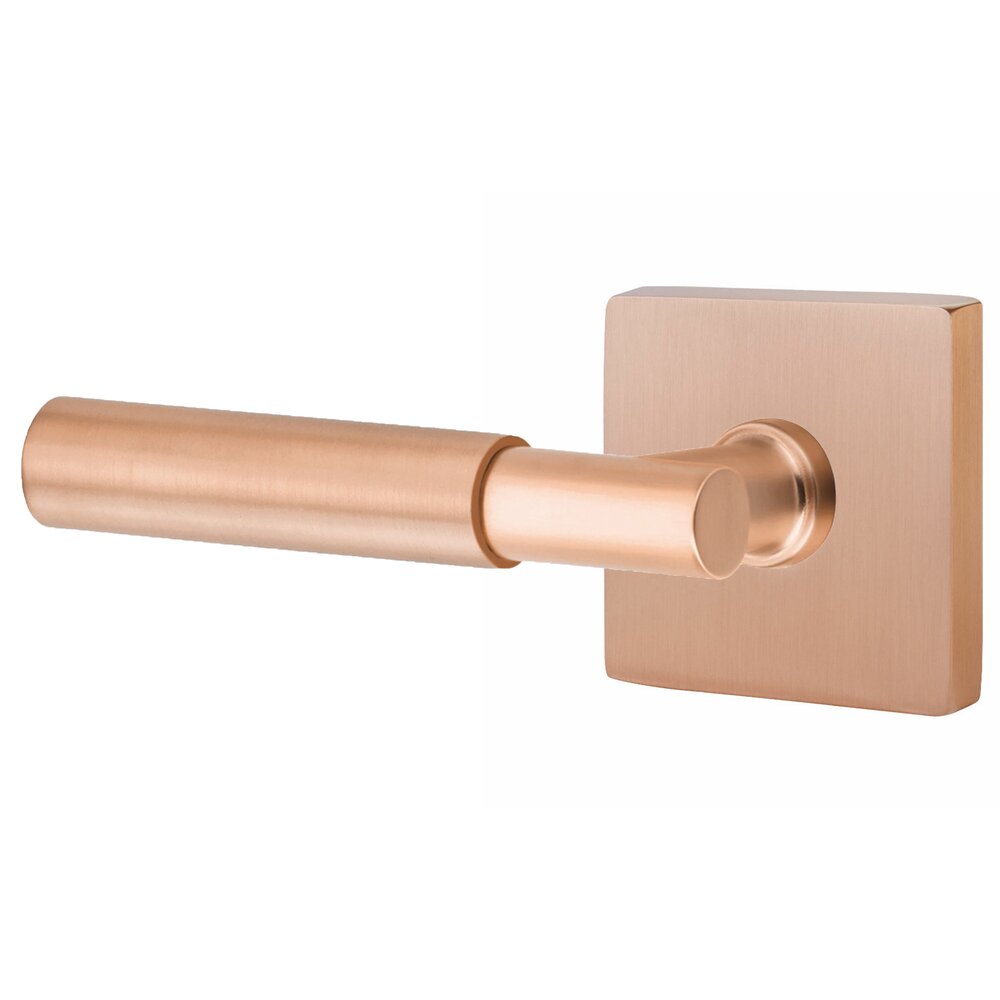 Passage Smooth Left Handed Lever with T-Bar Stem and Square Rose in Satin Rose Gold