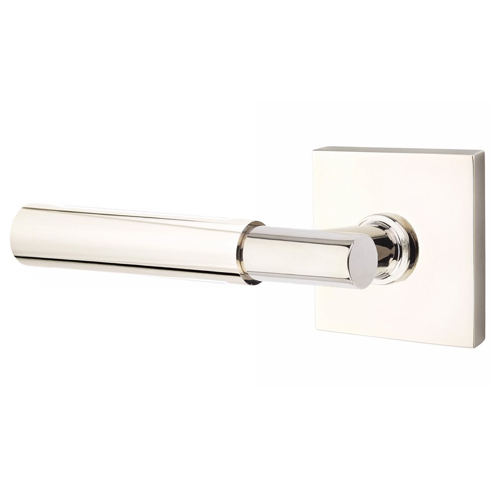 Passage Smooth Left Handed Lever with T-Bar Stem and Square Rose in Polished Nickel