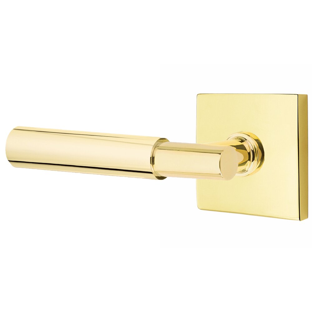 Passage Smooth Left Handed Lever with T-Bar Stem and Square Rose in Unlacquered Brass