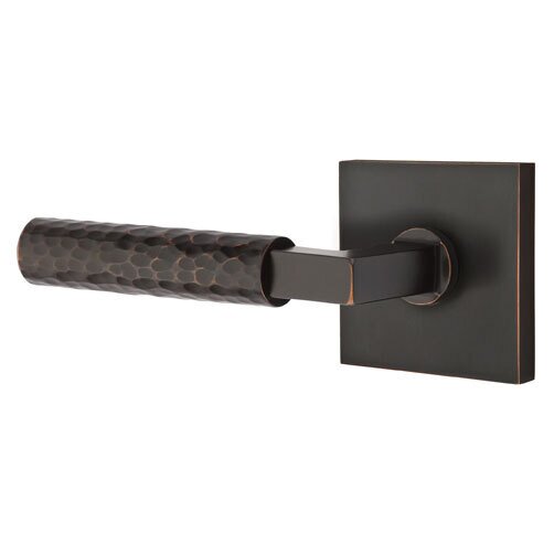 Passage Hammered Left Handed Lever with L-Square Stem and Square Rose in Oil Rubbed Bronze