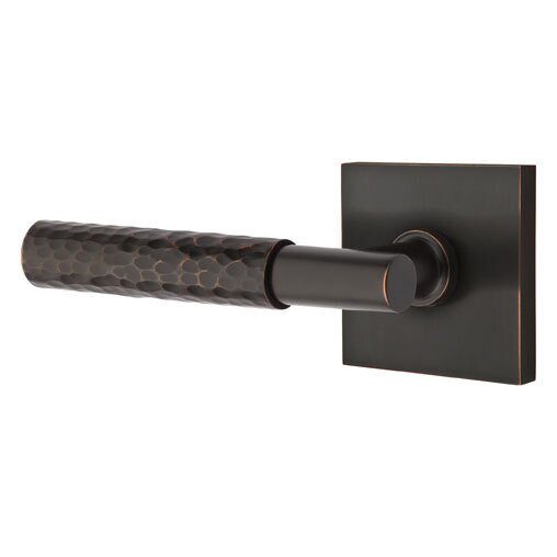 Passage Hammered Left Handed Lever with T-Bar Stem and Square Rose in Oil Rubbed Bronze