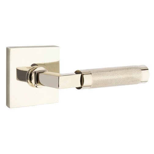 Passage Knurled Right Handed Lever with L-Square Stem and Square Rose in Polished Nickel