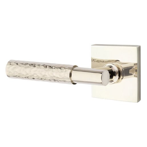Passage Hammered Left Handed Lever with T-Bar Stem and Square Rose in Polished Nickel