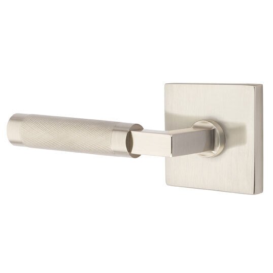 Passage Knurled Left Handed Lever with L-Square Stem and Square Rose in Satin Nickel