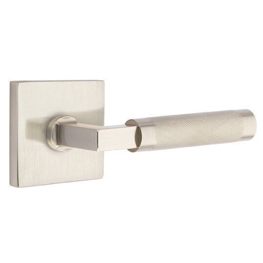Passage Knurled Right Handed Lever with L-Square Stem and Square Rose in Satin Nickel