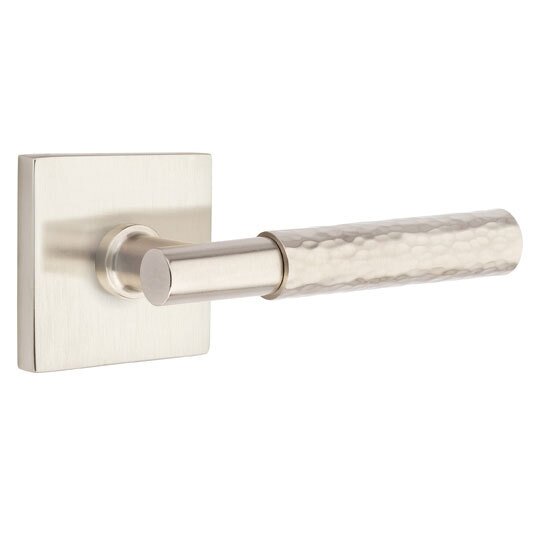Passage Hammered Right Handed Lever with T-Bar Stem and Square Rose in Satin Nickel