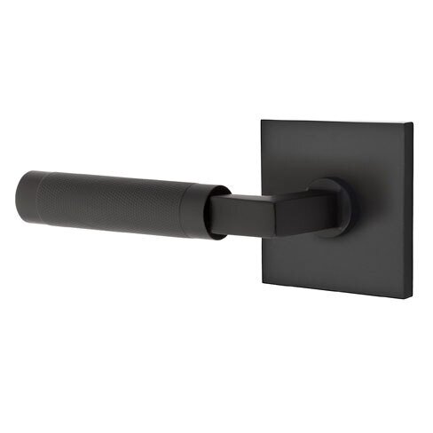 Passage Knurled Left Handed Lever with L-Square Stem and Square Rose in Flat Black