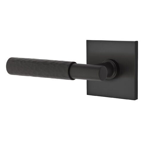 Passage Hammered Left Handed Lever with T-Bar Stem and Square Rose in Flat Black