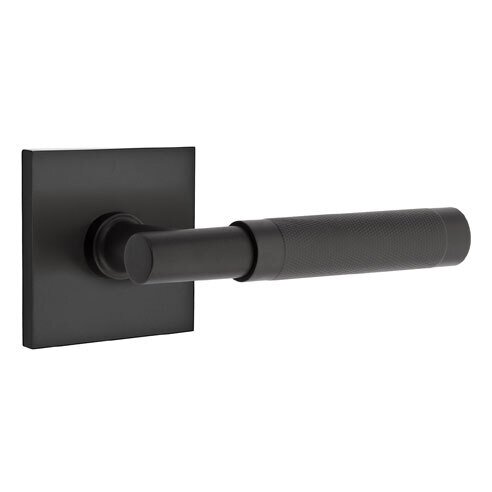Passage Knurled Right Handed Lever with T-Bar Stem and Square Rose in Flat Black