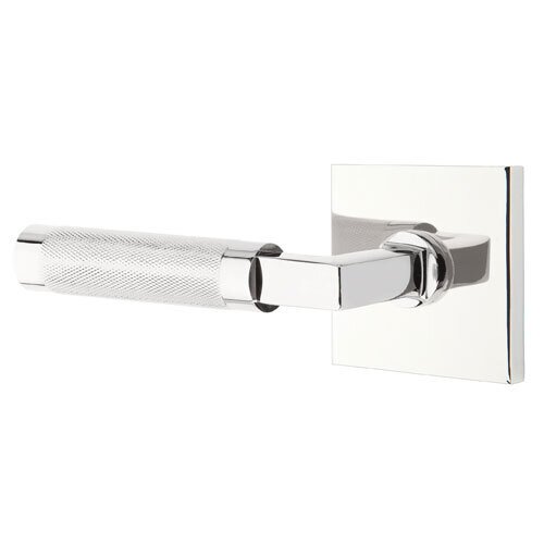 Passage Knurled Left Handed Lever with L-Square Stem and Square Rose in Polished Chrome