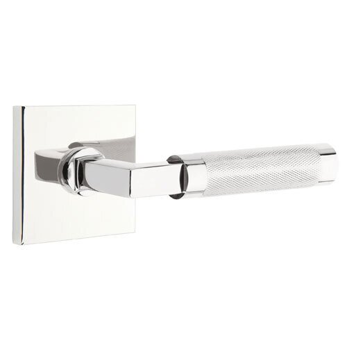 Passage Knurled Right Handed Lever with L-Square Stem and Square Rose in Polished Chrome