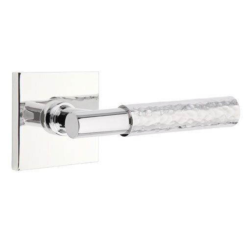 Passage Hammered Right Handed Lever with T-Bar Stem and Square Rose in Polished Chrome