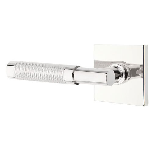 Passage Knurled Left Handed Lever with T-Bar Stem and Square Rose in Polished Chrome
