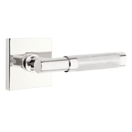 Passage Knurled Right Handed Lever with T-Bar Stem and Square Rose in Polished Chrome