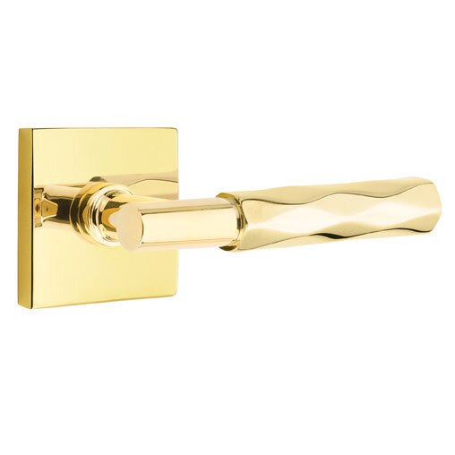 Passage Tribeca Right Handed Lever with T-Bar Stem and Square Rose in Unlacquered Brass