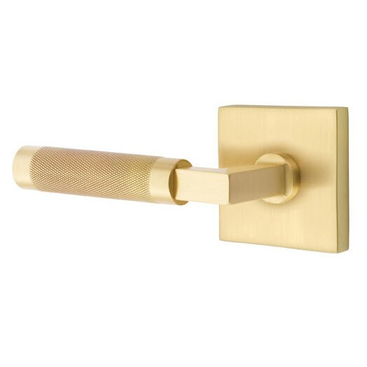 Passage Knurled Left Handed Lever with L-Square Stem and Square Rose in Satin Brass