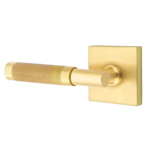 Passage Knurled Left Handed Lever with T-Bar Stem and Square Rose in Satin Brass
