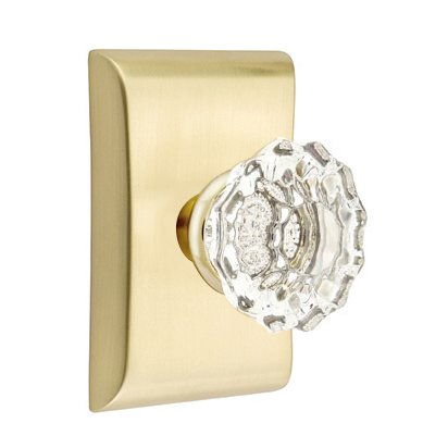 Astoria Passage Door Knob and Neos Rose with Concealed Screws in Satin Brass