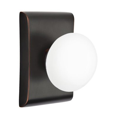 Passage Ice White Porcelain Knob With Neos Rosette in Oil Rubbed Bronze