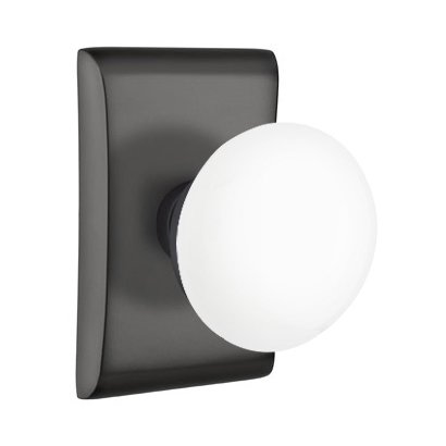 Passage Ice White Porcelain Knob With Neos Rosette in Flat Black