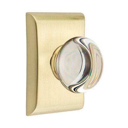 Providence Passage Door Knob and Neos Rose with Concealed Screws in Satin Brass