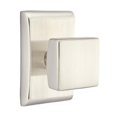 Passage Square Door Knob And Neos Rose With Concealed Screws in Satin Nickel